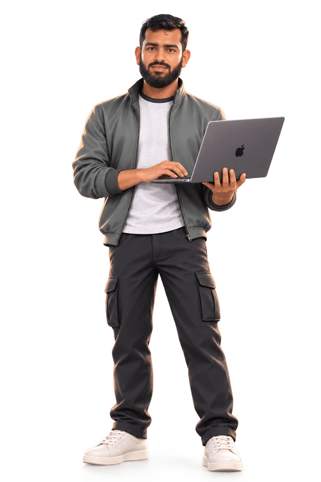 Fardin, working at a laptop.